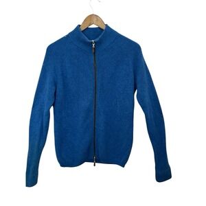 Kinross Cashmere Blue Cardigan Sweater Elbow Patches Large Preppy Quiet Luxury